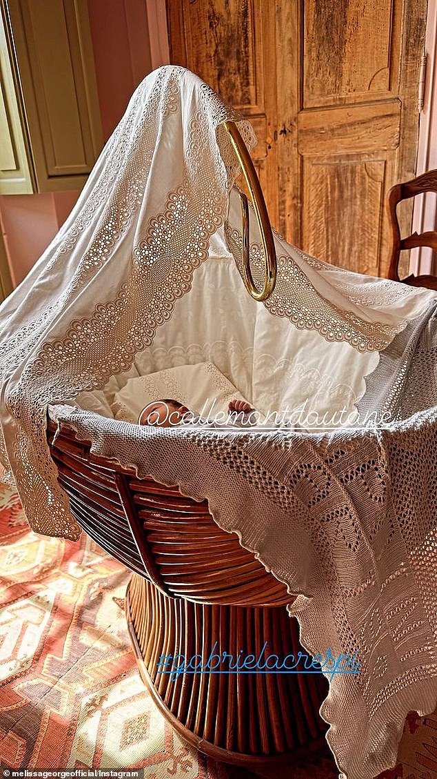 The image showed the little one lying in an ornate bed at Callemant d'Autane, a boutique house in Provence, southeastern France