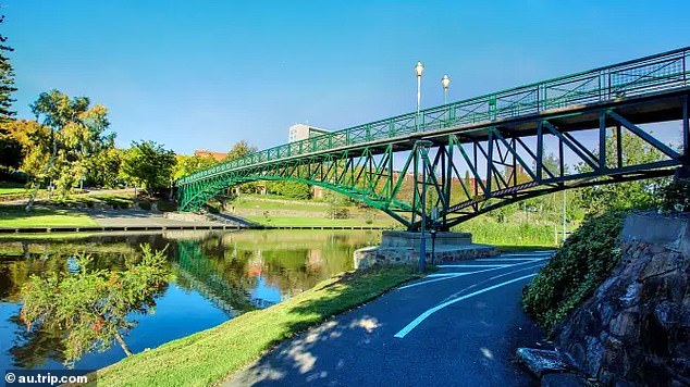 Ms Gradara was on her morning walk along the Linear Park trail in Athelston (pictured), in Adelaide, and shouted Triple-Zero loudly, attracting the attention of others who came to her aid