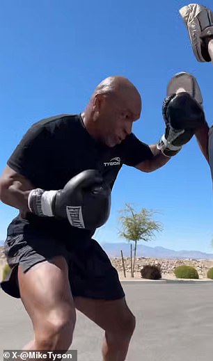 Mike Tyson is seen training ahead of the fight with Jake Paul