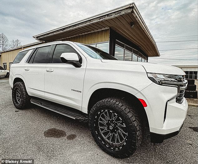 Pictured is Arnold's $84,000 Chevrolet Tahoe, which was financed by GM Financial