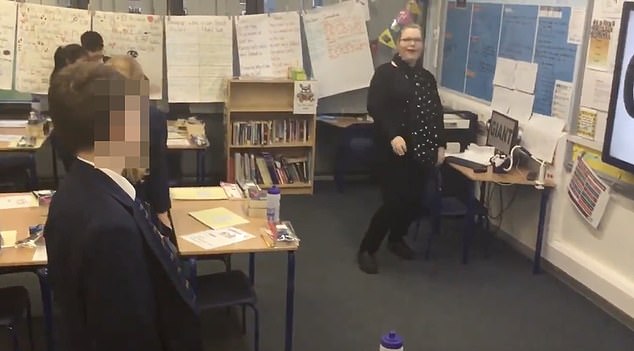 Primary school teacher dances carefree in front of a class at Eastfield Academy in Northampton, just months before killing her boyfriend