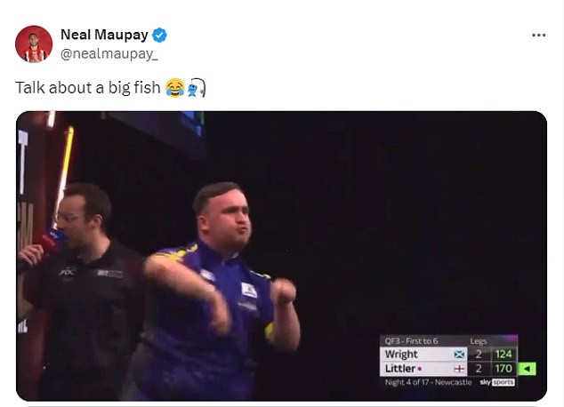 Neal Maupay joked that he had landed the 'big fish' after darts star Luke Littler returned to his post