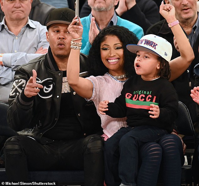 Nicki Minaj enjoyed Easter Sunday with her family at the New York Knicks game at Madison Square Garden