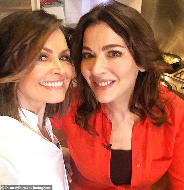 Nigella Lawson (right) congratulated Lisa Wilkinson (left) on her victory in her defamation case against accused rapist Bruce Lehrmann