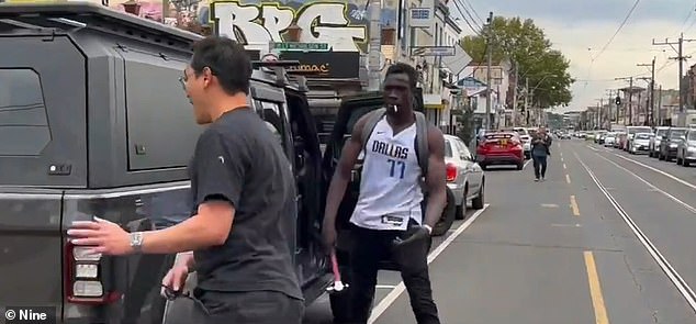 A Nine News crew was on Victoria Street in Richmond, Melbourne, on Monday when a man allegedly began threatening two drivers in their late model Jeeps (scene pictured)