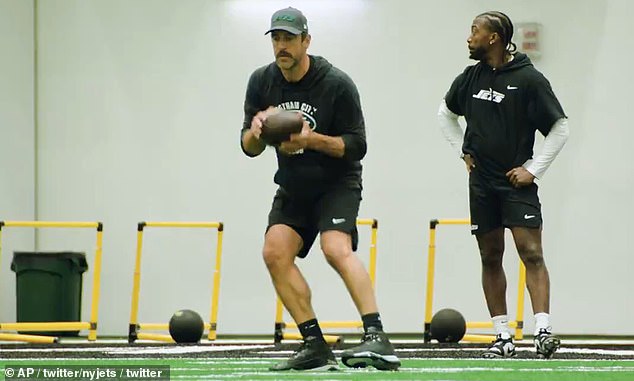 Aaron Rodgers was back at the Jets' practice facility Sunday morning throwing deep passes