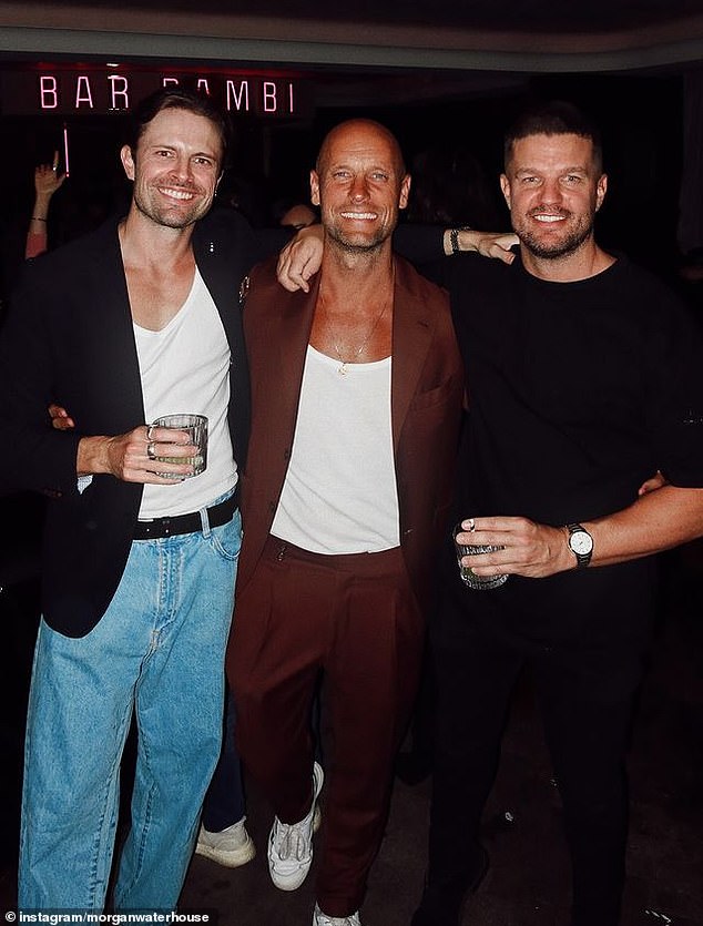 Morgan Waterhouse (left), 30, shared a photo to Instagram on Saturday of himself posing up a storm with Justin McKeone (right), 34, at Bar Bambi in Melbourne.  Morgan appears to be having the time of his life at the trendy venue and smiles as he poses next to Justin