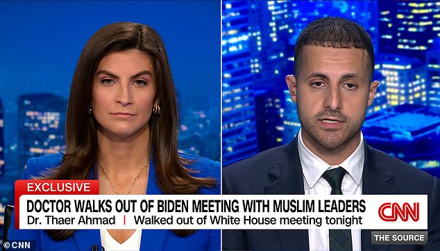 A Palestinian-American doctor left a meeting with President Joe Biden before it was over