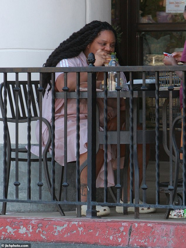 Patrisse Cullors, co-founder of BLM, was spotted eating lunch during a grocery trip in Calabasas last week