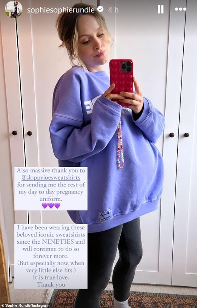 The actress, 35, previously confirmed she was expecting her second child during an appearance on The One Show in January, but this is the first time she's shared an update about her baby bump