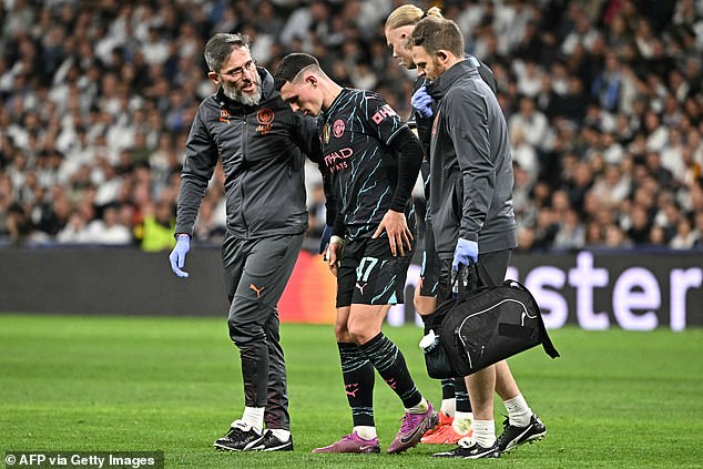 Manchester City star Phil Foden was forced off through injury in the 3-3 draw against Real Madrid