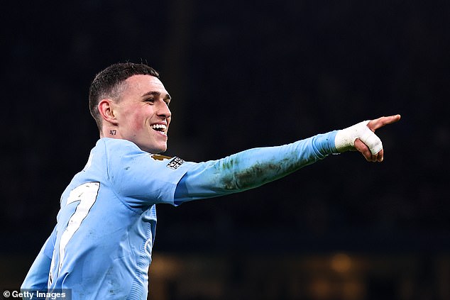 Manchester City's Phil Foden completed his hat-trick against Aston Villa with a stunning goal