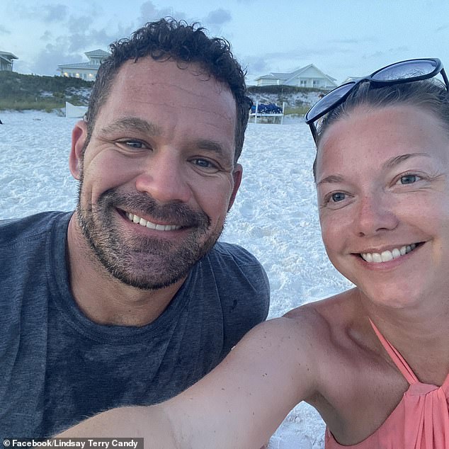 Lindsay Terry Candy, 39, pictured with her husband Jonathon, 42, on holiday in Florida in 2023