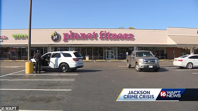 At least 28 Planet Fitness locations have been targeted with bomb threats after the gym franchise made waves for banning a customer who shared a photo of a transgender woman shaving in the bathroom.  Pictured: A location targeted by bomb threats in Jackson, Mississippi