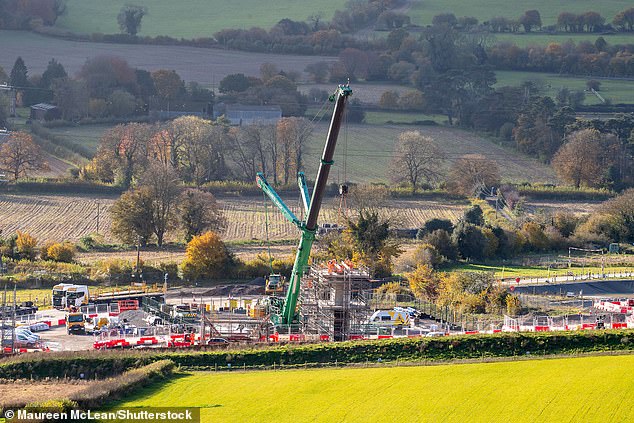 Construction work for the HS2 railway line is taking place at the Wendover Dean Viaduct in Buckinghamshire.  Ministers have claimed that funds from the canceled project will be used to improve road maintenance