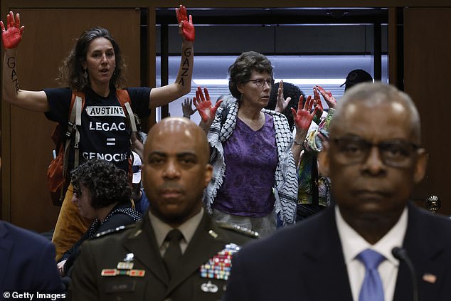 Pro-Gaza protesters interrupt Defense Secretary Lloyd Austin as he testifies before the Senate Armed Services Committee on Tuesday