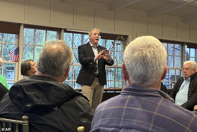 Republican House candidate Mark Houck addresses a crowd of Republican voters a week before Tuesday's primaries.  He's trying to unseat four-term Rep. Brian Fitzpatrick