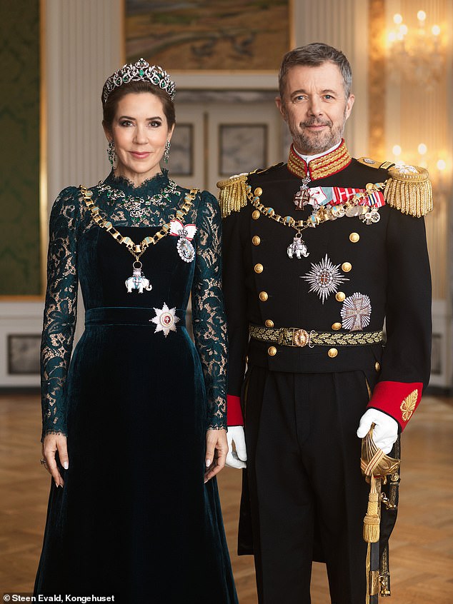 King Frederick and Queen Mary of Denmark stood side by side, facing forward, to form a united front for their latest royal portrait