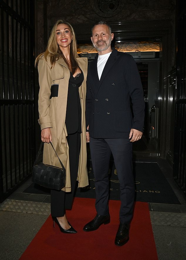 Zara and retired footballer Ryan, 50, who have been dating since 2021, are expecting their first child together later this year (pictured together in Manchester earlier this month)