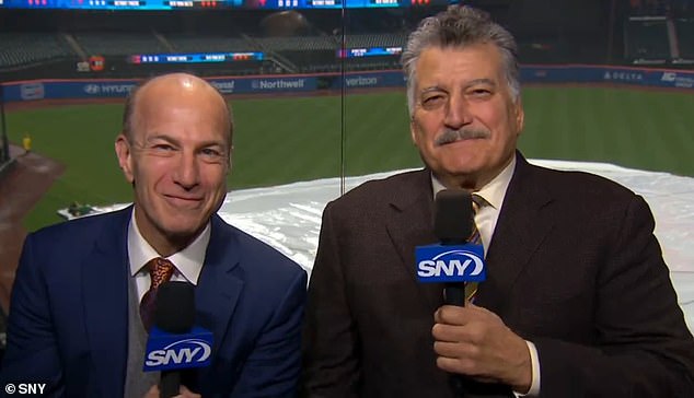 Gary Cohen (left) is seen smiling next to his SNY broadcast partner Keith Hernandez (right)