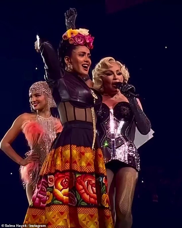 Salma Hayek played one of her most famous roles on Friday when she took the stage during Madonna's Celebration Tour