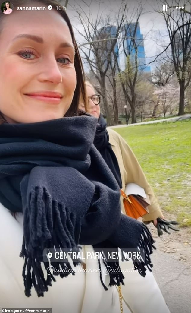 Finland's former Prime Minister Sanna Marin has shared selfies from her recent trip to New York (Photo: Sanna walking through Central Park with a friend)