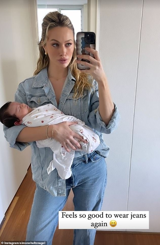 Simone Holtznagel (photo) is enjoying life as a new mother.  The model welcomed her first child, a baby girl named Gia, with boyfriend Jono Castano on Easter Sunday