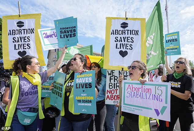 Abortion rights advocates also gathered outside the Supreme Court as arguments took place in the cases of Moyle v. United States and Idaho v. United States.