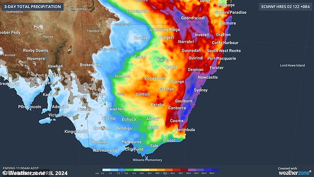 Parts of New South Wales and Queensland will be drenched with as much as 300mm of rain in the coming days as two weather systems merge