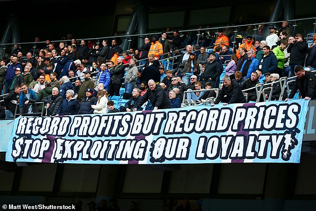 A banner criticizing Manchester City over season ticket prices was seized at the Etihad