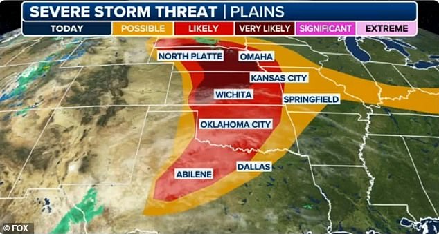 A storm system consisting of tornadoes, hail and damaging winds will move through the Midwest on Tuesday before moving further east, meteorologists said