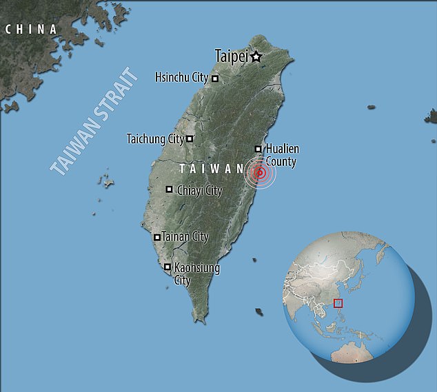 The earthquake struck shortly before 9am Japan time (12pm GMT, 1am UK time) on the eastern edge of Taiwan, south of the coastal city of Hualien.