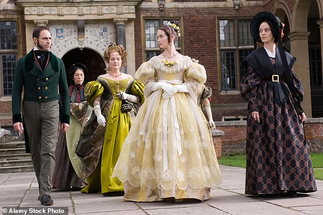 Sir John Conroy, Victoria, the Duchess of Kent and the Young Victoria as played by Mark Strong, Miranda Richardson and Emily Blunt in the film The Young Victoria