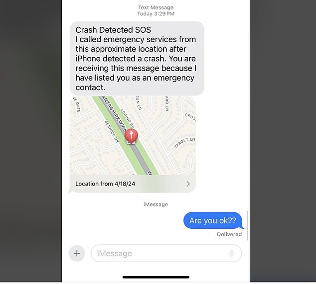 A young woman has revealed how Apple's 'confrontational' crash detection feature works by sharing the text message she received when her sister was in a car accident