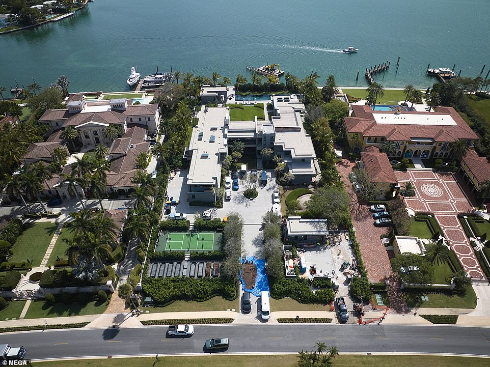 An aerial view of the house shows it is almost completely complete – after four years of work on the extensive plot