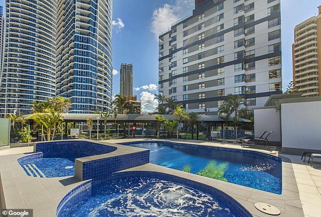 The men, 38 and 65, were found unconscious in the rooftop pool of the Top of the Mark Holiday Apartments in Surfers Paradise just before 7pm on Sunday.