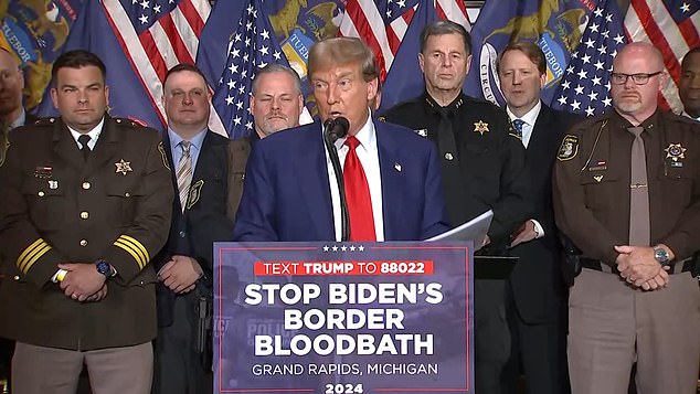 Former President Trump speaks at an event at the border in Grand Rapids, Michigan