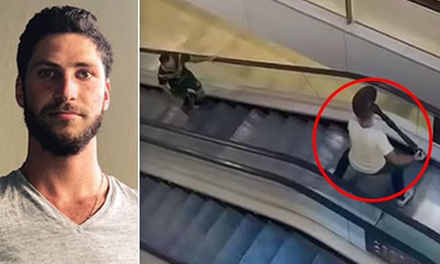 Damien Guerot (pictured) was nicknamed 'Bollard Man' after a viral video showed him bravely confronting stabber Joel Cauchi on an escalator