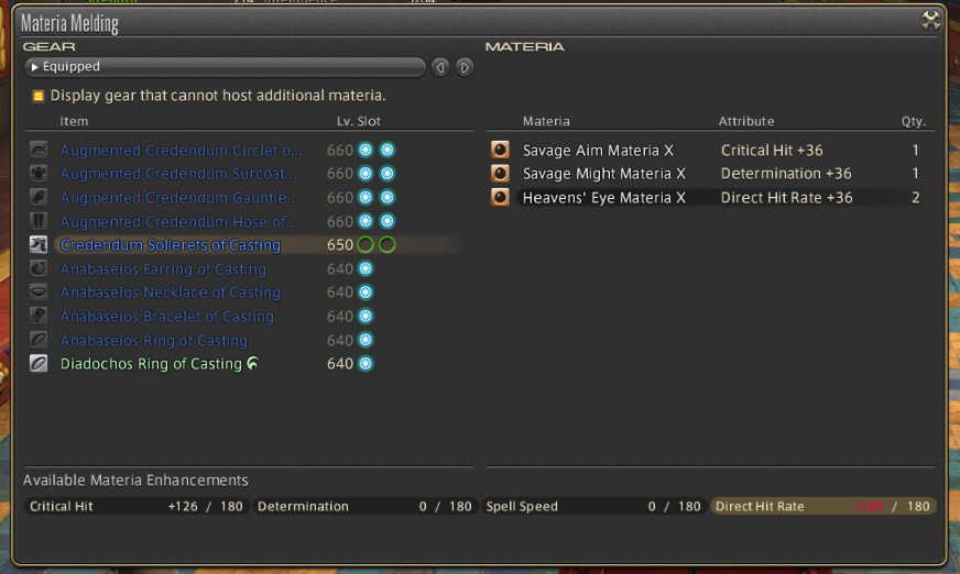 The materia notification menu in FFXIV