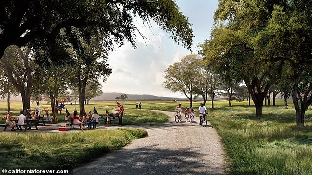 Images shared by the group showed rolling landscapes with families enjoying a picnic among a stand of trees, while young people cycled