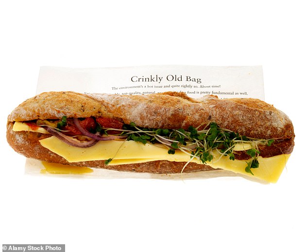 Posh sarnie: Pret's cheddar baguette is a cut above your average supermarket sandwich, but the £4.50 price tag, reduced to £3.60 with the loyalty scheme, leaves a bitter taste