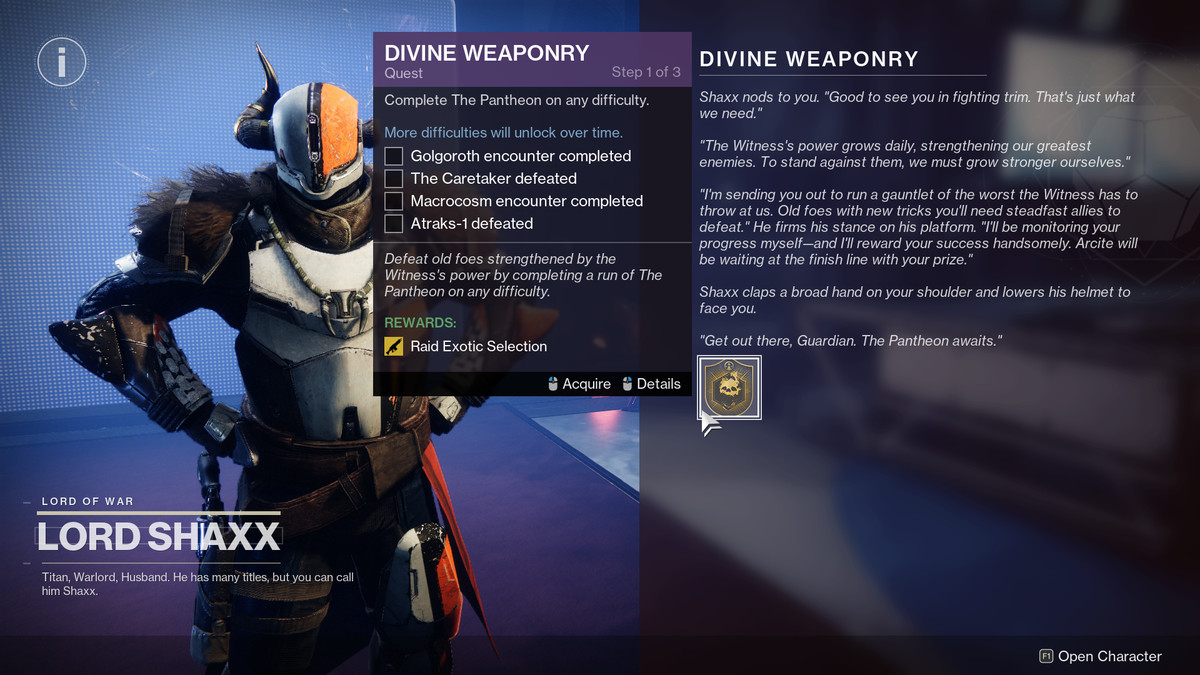 A Guardian picks up Destiny's Divine Weaponry mission 