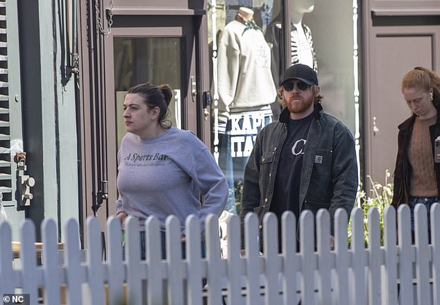 The actor, 35, opted for a relaxed look for the day, wearing a black T-shirt with matching trousers and a dark jacket