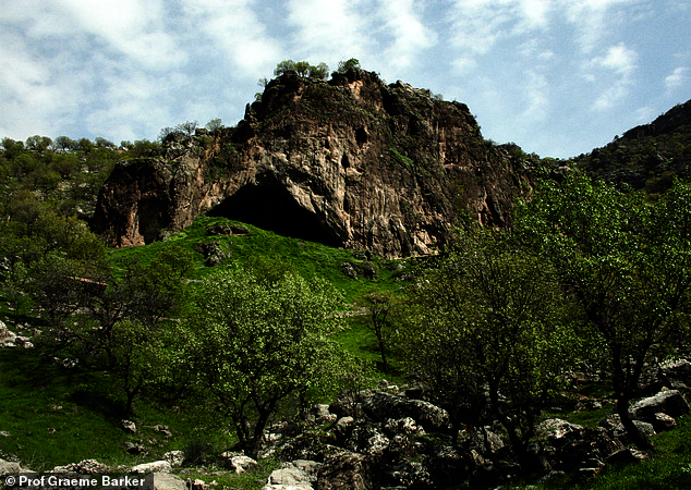 View of the entrance to Shanidar Cave, in the Zagros Mountains in the Kurdistan region of northern Iraq