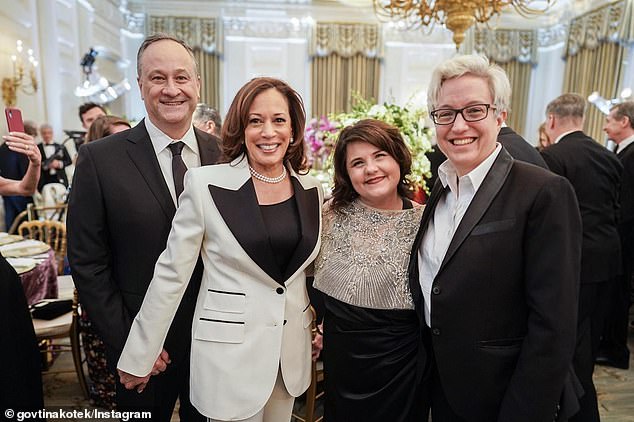 The couple is seen with Vice President Kamala Harris and her husband Doug Emhoff