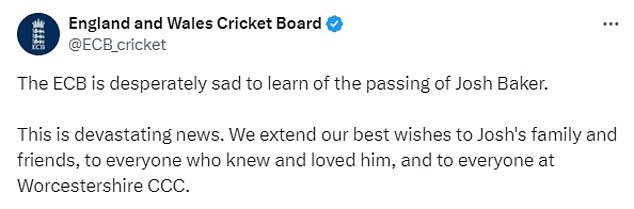 The ECB said it is 'very sad to hear of Baker's death'