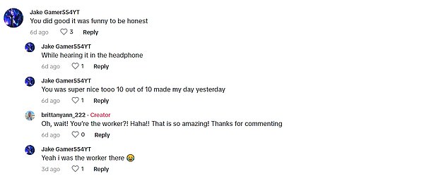 TikTok users have been commenting on her first video and two reaction clips for over a week.  A TikToker commenting on a video claimed they worked at the restaurant she went to