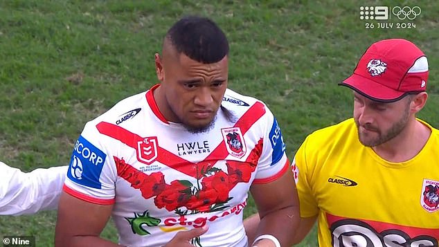 Dragons star Moses Suli was knocked out cold in the first stretch of the Anzac Day match against the Sydney Roosters - and Webster's column on the reaction to the incident resulted in what he called a 'personal' piece from FitzSimons