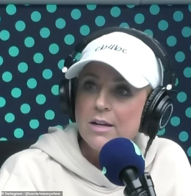 On Wednesday, Fox FM star Tommy Little broke out live when he read out the plea made by his radio host Carrie Bickmore (pictured) to end violence against Australian women.