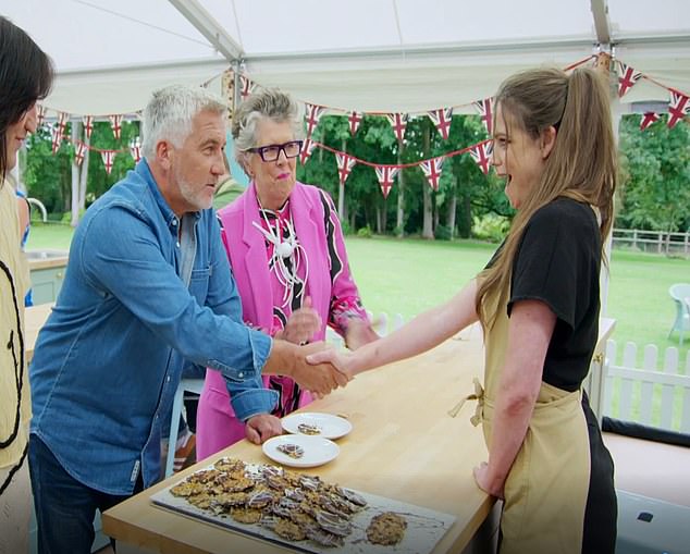 Alison has set herself a limit of tasting only the winners' creations and the bakes awarded with Paul Hollywood's famous handshakes (Paul gives a handshake)